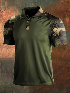 เสื้อยืดผู้ชายคุณภาพใหม่ ลายพรางพิมพ์ลาย เสื้อโปโลแขนสั้นทรงคลาสสิกเรียบง่าย แขนสั้นแบบแร็กแลน - Product Image 4