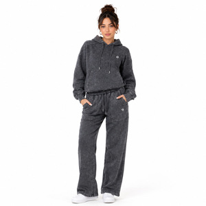 Conjunto de Sudadera con Capucha Oversize de Forro Polar Lavado y Pantalones de Chándal de Pierna Ancha para Mujer, Estilo Y2K, Color Liso, OEM, Ajuste Holgado - Product Image 1