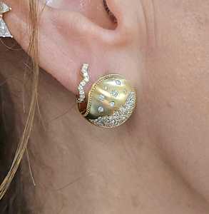 Lab Diamond Brilliant Cut Solitaire <b>Hoop</b> <b>Earring</b> Pave Set IGI Certified Statement Sparkling Custom 18K <b>Solid</b> Gold Matte Finish - Product Image 2