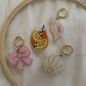 Beaded Star Flower Keychain Glass Seed Bead <b>Key</b> <b>Ring</b> Handmade <b>Bag</b> Charm Rhinestone Embroidery <b>Key</b> Holder Orange Red Pendant Clip - Product Image 2