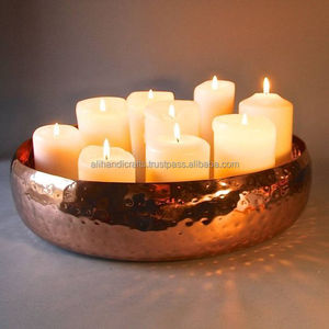 <b>Large</b> Hammered Pure Copper Multi-Pillar <b>Candle</b> Dish Bowl – Heavy-Duty Centerpiece Stand for Hotel Lounge & Event Staging - Product Image 1