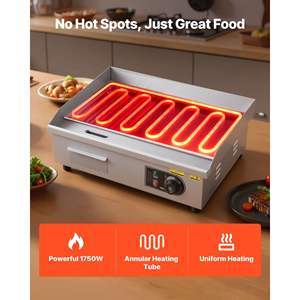 Plancha Eléctrica Comercial de Acero Inoxidable, Ajustable de 122 a 570 Grados Fahrenheit, 21.06 x 11.81 Pulgadas, Media Ranurada, Media Lisa, 2 Espátulas - Product Image 3