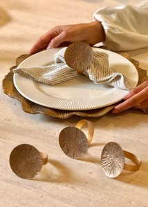 Elegant Gold Sunburst Napkin <b>Rings</b> Set For Modern Dining Table Decor <b>Large</b> Round Textured Brass Napkin Holder - Product Image 3