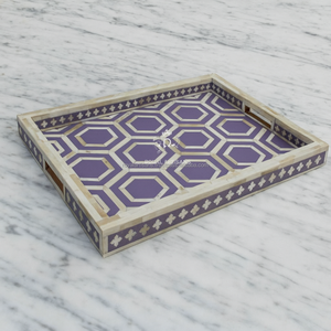 Bandeja de servicio decorativa con incrustaciones de cuerno Rectangular hecha a mano de lujo, patrón sólido, acabado pulido, manijas de Metal elegantes para lavavajillas - Product Image 3