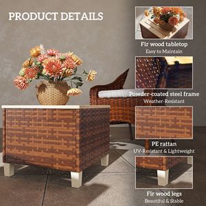Tavolino da Esterno con Gambe in Legno di Abete Naturale e Rattan PE, Resistente alle Intemperie - Product Image 5