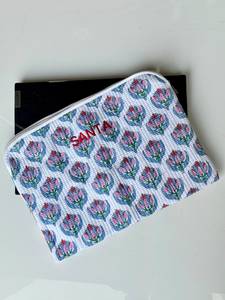 Handmade Quilted Cotton <b>Laptop</b> Sleeve Floral Block Print Vintage Business Lightweight Waterproof Eco-Friendly Protective <b>Cover</b> - Product Image 1