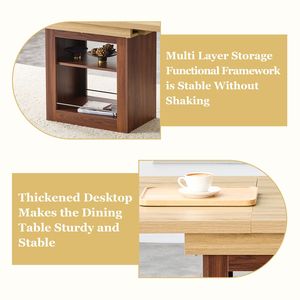 Tavolo da Pranzo Allungabile 59-71 Pollici con 8 Comode Sedie Marroni in Tessuto Tecnologico, Set da Pranzo 8 Pezzi - Product Image 4