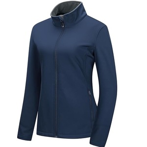 Chaqueta de forro polar azul marino para mujer, cuello alto, cierre de cremallera, chaqueta softshell cortavientos, ajuste ceñido, chaqueta térmica de punto, venta al por mayor - Product Image 1