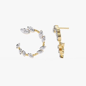 9K Yellow Gold 0.73CT Round Lab Grown Diamond Nature <b>Inspired</b> Leaf Hoop Earrings Wholesale Fine <b>Jewelry</b> - Product Image 4