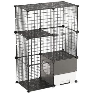 Grande Gabbia per Gatti a 3 Livelli, Recinto DIY Smontabile in Rete Metallica con Box per Lettiera - Product Image 1