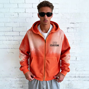 Sudadera con capucha para hombre, informal, estilo urbano, con cremallera, oversize, con bolsillos, personalizable, con estampado tie-dye naranja y blanco, de canalé, venta al por mayor de fábrica - Product Image 3