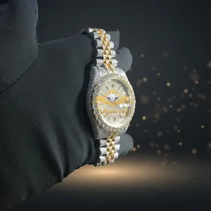 Bracelet jonc bicolore en moissanite et diamants, fermoir caché, maillons or et argent, bijou de poignet pour homme et unisexe - Product Image 6