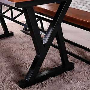 Industrial Solid Wood <b>Dining</b> <b>Table</b> <b>Set</b> with 2 <b>Benches</b> 6 Seater Rustic Metal X-Frame Mango Wood <b>Dining</b> <b>Set</b> for Restaurant - Product Image 3