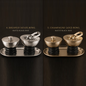 Metal <b>Silver</b> Incense <b>Burner</b> Set Featuring A Lidded Container, <b>Burner</b> Bowl With Tong On A Matching Tray For Aromatherapy Use - Product Image 5