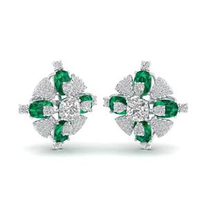 REYES Pendientes de Oro Sólido de 14K con Diamante Certificado IGI y Esmeralda, con Cierre de Rosca, para Mujer, Joyería Fina - Product Image 1