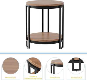 Table d'appoint traditionnelle en bois massif et métal, design antique, durable et écologique pour une utilisation en intérieur dans les salons, les cafés, les lieux de travail - Product Image 2