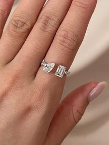 Bague ouverte en moissanite taille poire et émeraude, en argent sterling 925 original, pour mariage, fête ou occasion spéciale, bijou pour partenaire - Product Image 2