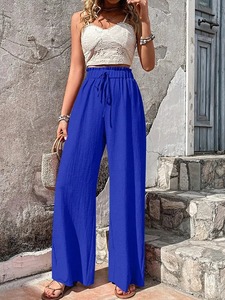 Pantalon large décontracté taille haute en soie glacée pour l'été, coupe ample, imprimé tie-dye effet peinture à l'encre, pour femme, classique, mode basique - Product Image 4