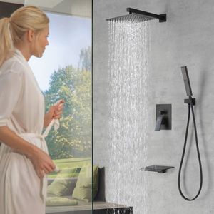 Set Rubinetteria Doccia e Vasca da Bagno Maschio Contemporaneo NPT, Soffione Doccia a Pioggia Nero Opaco da 12 Pollici, Sistema di Erogazione Acqua a Cascata per Vasca - Product Image 3