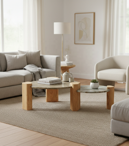 Mesa de centro moderna minimalista con superficie de mármol y patas de madera para sala de estar B2B India - Product Image 2