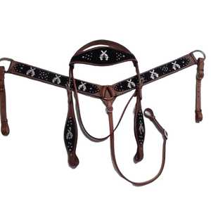 Tachuela de caballo decorativa trenzada a mano más vendida hecha de cuero genuino Western Headstall y Breastplate - Product Image 1