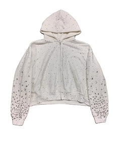 เสื้อฮู้ดซิปสตรีทแวร์สั่งทำขายส่ง ผ้าฝ้ายเฟรนช์เทอร์รี่ 100% ล้างสีแบบแอซิดวอช ประดับคริสตัลทั่วตัว รับผลิตตามแบบ OEM - Product Image 2