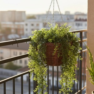 Maceta Colgante de Ratán para Plantas Verdes de Interior, Estilo Rústico, con Cadena y Soporte de Varilla de Madera, Decorativa - Product Image 5