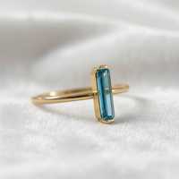 Bague pour femme vintage en argent sterling 925 plaqué or 14 carats, sertie de pierres baguette, aquamarine naturelle certifiée IGI, luxe