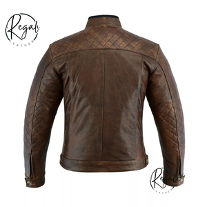 Meilleure veste de moto Cafe Racer 2026 : Veste de motard en cuir marron vieilli - Product Image 2