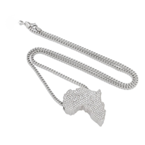 Collier pendentif carte d'Afrique en moissanite, chaîne en argent plaqué or 18 carats, bijoux unisexe, cadeau d'anniversaire - Product Image 2