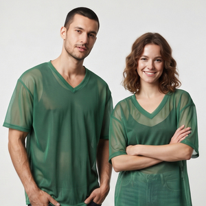 T-shirt en maille transparente à col en V, léger, épaules tombantes, 100% polyester, séchage rapide, unisexe - Product Image 3