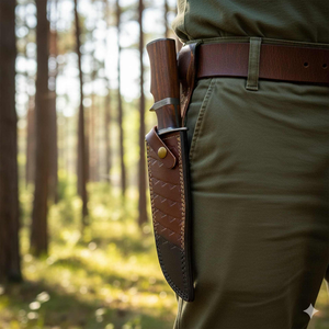 Couteau Bowie en acier Damas forgé à la main sur mesure OEM avec étui en cuir véritable, couteau de survie et de chasse à lame fixe pour l'extérieur - Product Image 6