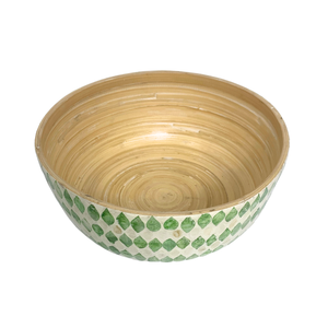 Bol décoratif rond en bambou fait à la main avec incrustation de capiz Design écologique motif géométrique vert pour servir la décoration de stockage à la maison - Product Image 2