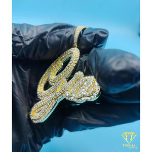 <b>Iced</b> Out Initial NAME Pendant Hip Hop Bling Necklace Gold Tone Custom Letter <b>Chain</b> Luxury Statement Jewelry - Product Image 2