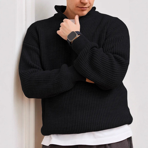 Cardigan en laine acrylique unie pour homme, col mandarin, manches longues, anti-boulochage, tricoté, idéal pour l'hiver - Product Image 1