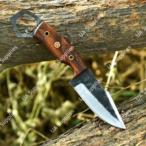 Couteau de chasse et de camping en acier au carbone 1095 forgé à la main, avec trou pour le doigt biseauté, manche en bois de rose, fabrication artisanale, tactique, de survie, OEM - Product Image 2