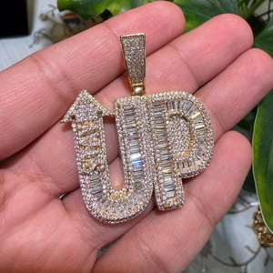 Collier pendentif lettre flèche ascendant en moissanite de luxe, style hip-hop, entièrement serti de pierres, en argent 925 plaqué rhodium, cadeau unisexe - Product Image 2