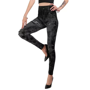 Leggings en jean imprimé taille haute pour femme, longueur cheville, décontractés, extensibles, bleu, en Spandex et Polyester, respirants, style automne - Product Image 4