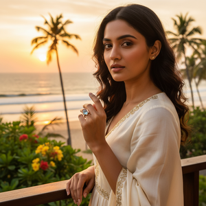 แหวนพลอยมาร์คีส์สีน้ำเงินเงางามทันสมัย แหวนเงินแท้ 925 เครื่องประดับสำหรับผู้หญิงและเด็กผู้หญิง สวมใส่ในงานแต่งงาน - Product Image 5