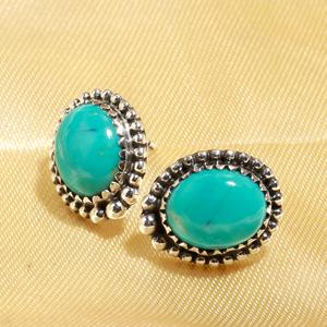 Luxury Gemstone Jewelry for Women Anniversary Party Gift <b>Turquoise</b> Oval <b>Stud</b> <b>Earrings</b> Silver Plated Sterling Silver Royal Design - Product Image 2