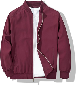Birlag Sports <b>Men's</b> Green <b>Canvas</b> Bomber <b>Jacket</b> Stand Collar Zipper Front Windproof Casual Autumn 100% Cotton Solid Color Regular - Product Image 3