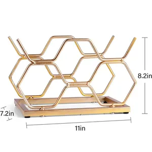 Modern Metal <b>Wine</b> Holder Round Design 6 Bottle Stand Gold Finish Durable Waterproof Farmhouse Bar Accessory 11in X 7.2in X 8.2in - Product Image 1