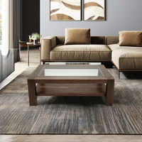 Table basse rectangulaire en bois avec plateau en verre transparent avec porte-revues/table basse en bois avec porte-revues/table centrale