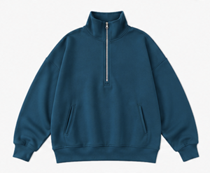 Sweat-shirt oversize pour femme à col montant et fermeture éclair quart, couleur unie, épaules tombantes, en polaire respirante à manches longues pour l'automne - Product Image 4