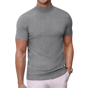 <b>Men's</b> Brown Short Sleeve Knitted <b>Turtleneck</b> Pullover Solid Color Regular Fit Summer <b>Sweater</b> Top - Product Image 6