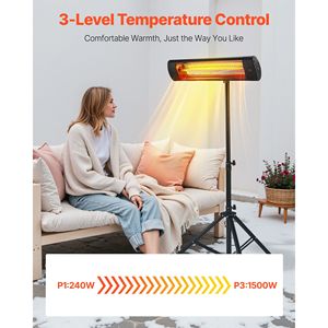 Riscaldatore Elettrico a Infrarossi da 1500W con Schermo LED e Telecomando, 3 Velocità, Timer per Uso Esterno/Patio - Product Image 3