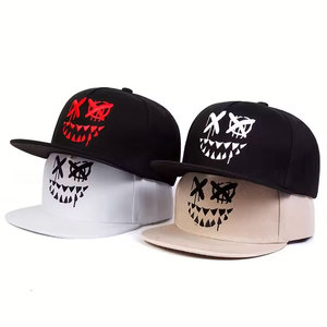 Casquette Snapback Unisexe avec Broderie Crâne Cartoon, 6 Panneaux, Réglable, Style Urbain, en Denim, Motif Animal, pour Tenue Décontractée - Product Image 1