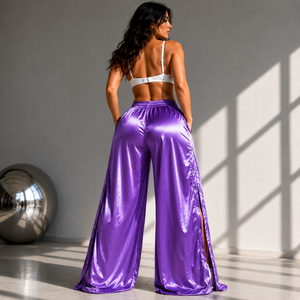 Custom Women's Satin Eco-Friendly Breathable Anti-Wrinkle Solid Mid-Waist Loose Wide-Leg Floor-Length Summer Streetwear <b>Trousers</b> - Product Image 4