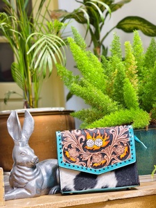 Western Stylish 100% Genuine Leather Hand Tooled Florals Carved With Fur <b>Sling</b> Bag Crossbody <b>Shoulder</b> Flap Bag For Women & Girls - Product Image 5