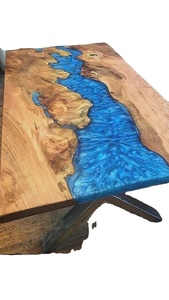 Luxury Wooden Angel Handmade Solid Walnut Wood Restaurant Dining Coffee River Kitchen <b>Epoxy</b> <b>Resin</b> Slab Table - Product Image 5